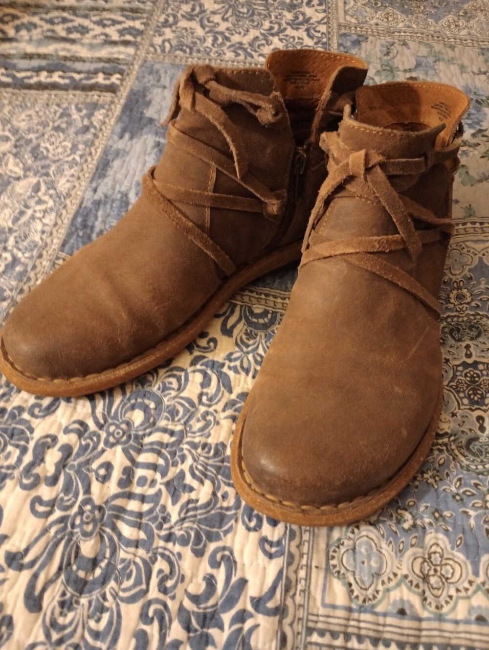 Boho Brown Leather Ankle Boots Women's